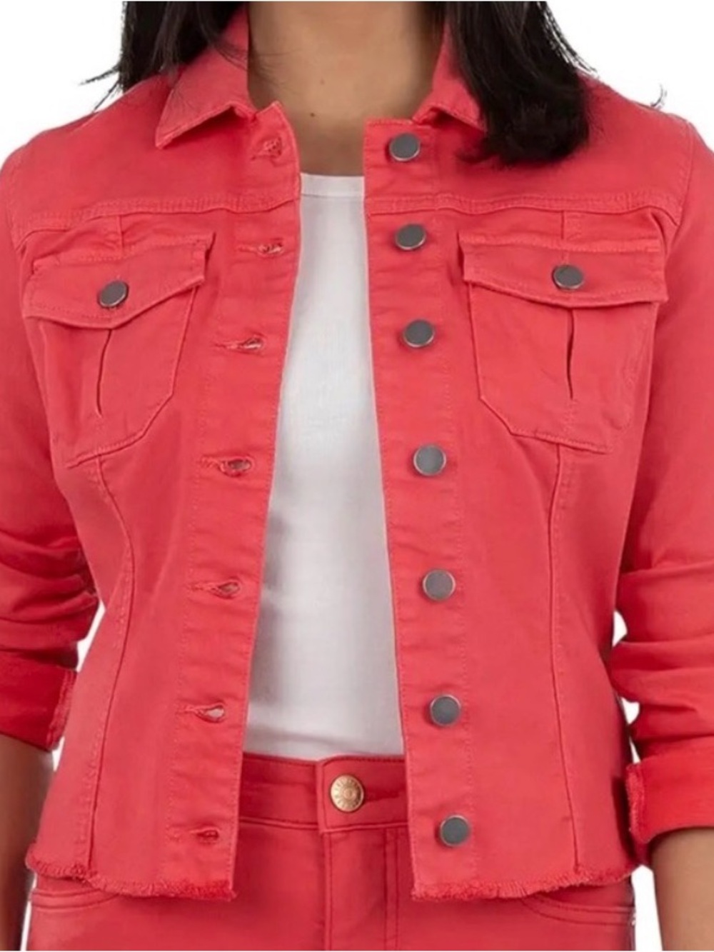 Kut from the Kloth Coral Jean Jacket with Button Front Raw Hem MED NWT